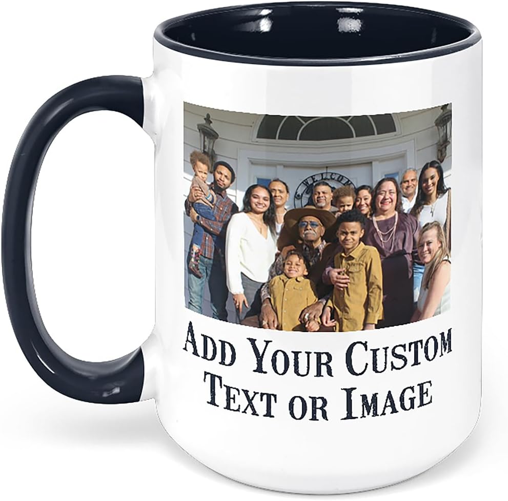 Personalized Coffee Mug, Custom Photo Text 15 Oz Ceramic Mug, Customized Picture Name Tea Cup, Unique Gift Idea, Taza Cafe Personalizadas Fotos, Cute Custom Gifts Mom Women Men, Father's Day, Black