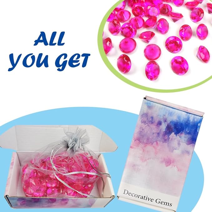 HappyFiller 720 Pcs Fuchsia Acrylic Diamonds Gems for Wedding Decorations Table Scatters,Vase Fillers, Treasure Gemstones,Bridal Shower,Floral Home Centerpieces,Party Favor,14 OZ,0.8/0.4 Inch Mix