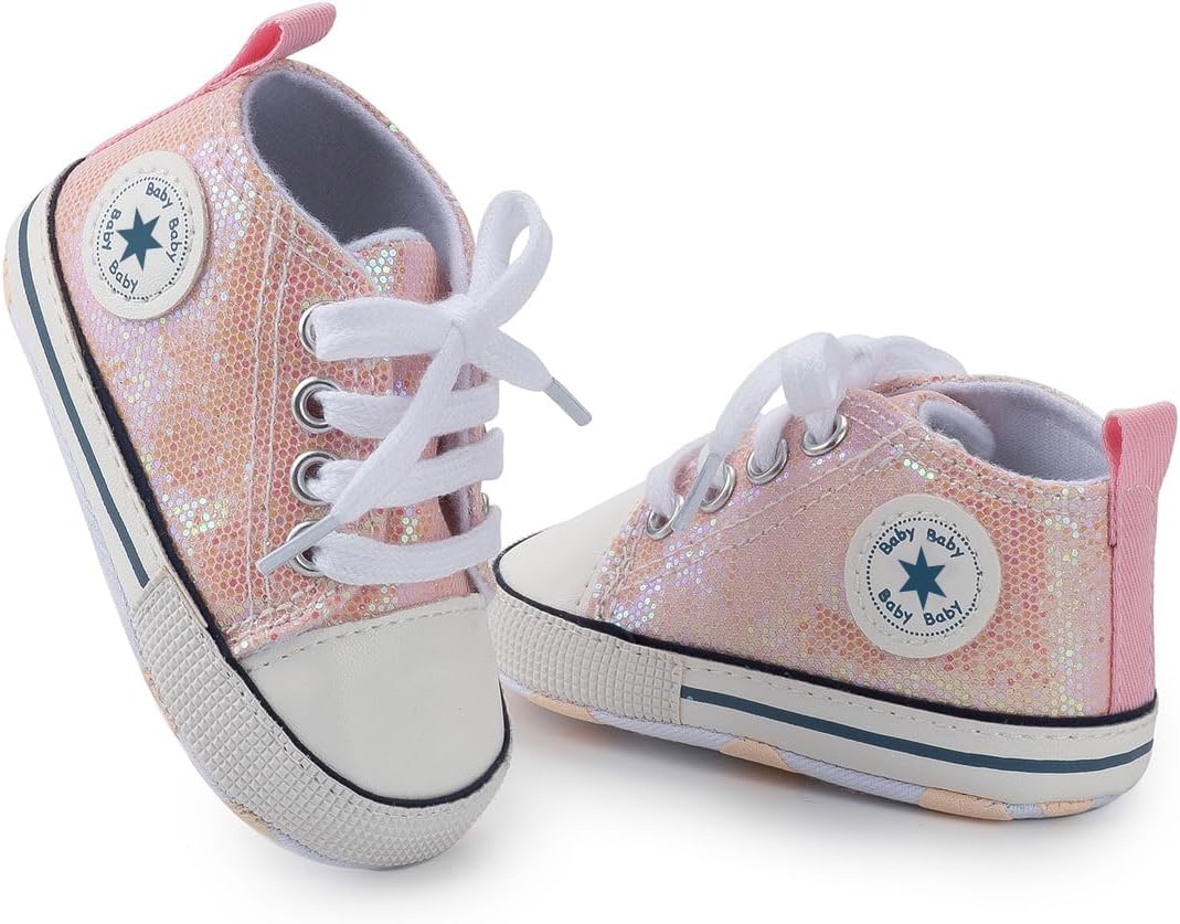 Unisex Baby Girls Boys Canvas High-top Shoes, Newborn Infant Anti-Slip Soft Sole Frist Walking Breathable Sneakers