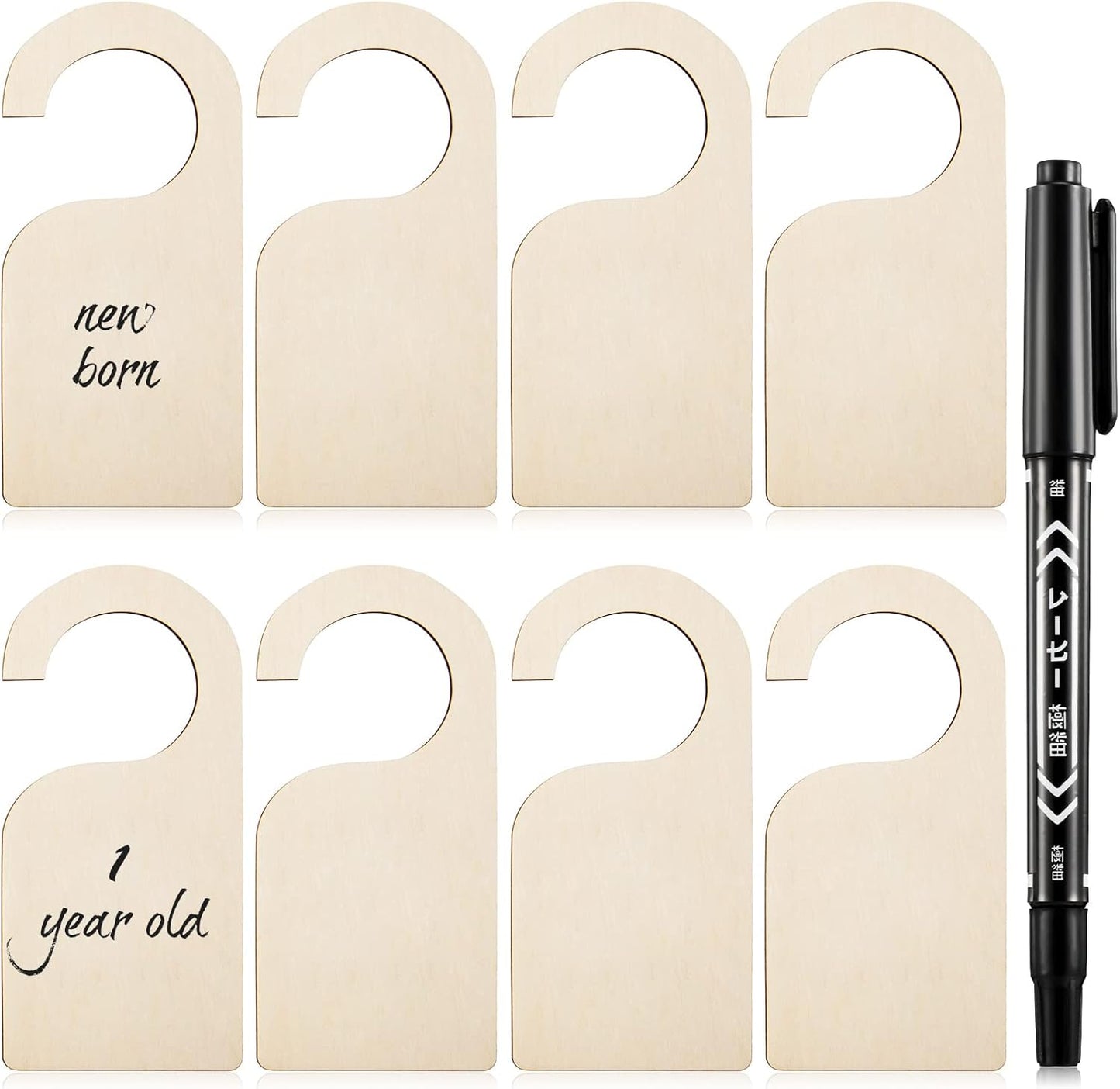 Patelai 25 Pieces Blank Wooden Clothing Rack Divider Closet Blank Organizers Hanger Separators Hanging Closet Divider with Marker Pen for Home Nursery Clothes