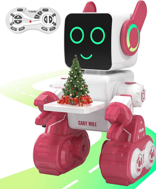 okk Robot Toys for Kids, Programmable Remote Control Robot, Interactive Toys with Coin Bank, LED and Tray, Walking Talking Singing Dancing Gift for Boys Girl（Pink）