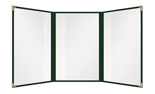 Goodsmart Restaurant Menu Covers – 25 Pack Green 6-View Trifold 8.5" x 14", Side-Loading Vinyl & Plastic Menu Holders, Clear Menu Sleeves, Leather-Style Café Covers with Gold Corners