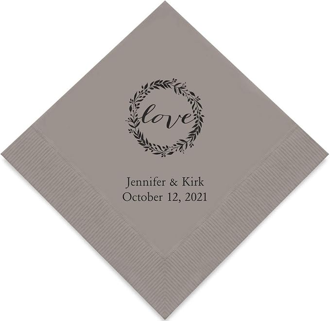 Weddingstar Personalized Printed Paper Napkins 3-Ply 50 Pack - Luncheon Pewter