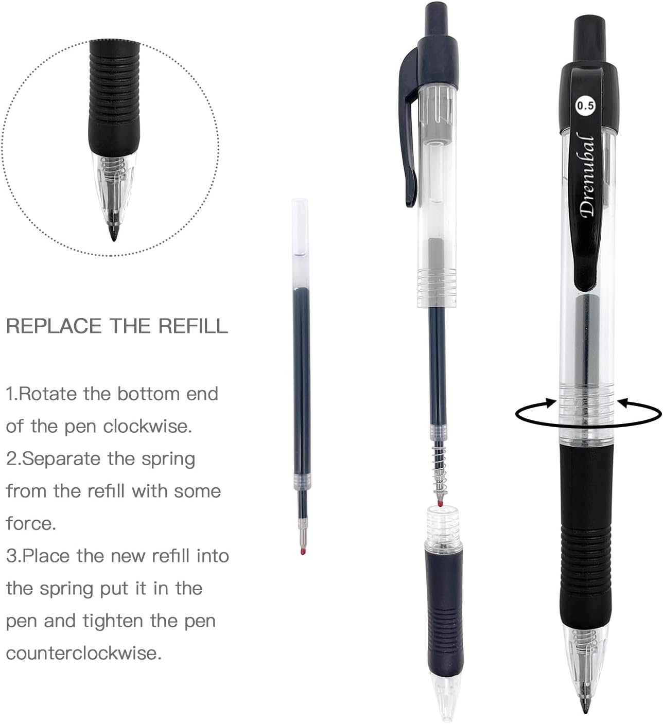 Glide Retractable Ball Pensfor School Office, Medium Point (0.5 mm), Black, Comfortable Rubber Grip For Writing, 12-Count Pack