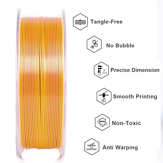Geeetech Silk PLA Filament 1.75mm Silk Dual Color Filament, Coextrusion Dichromatic Metal-Like Shiny Consumable 1kg (2.2lbs) 1 Spool, Dimensional Accuracy +/- 0.02 mm, Gold Copper