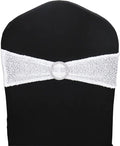 Sequin Chair Sashes Stretch Chair Bands Spandex Polyester Bows for Party Hotel Wedding Banquets Decoration - 6 Pcs White