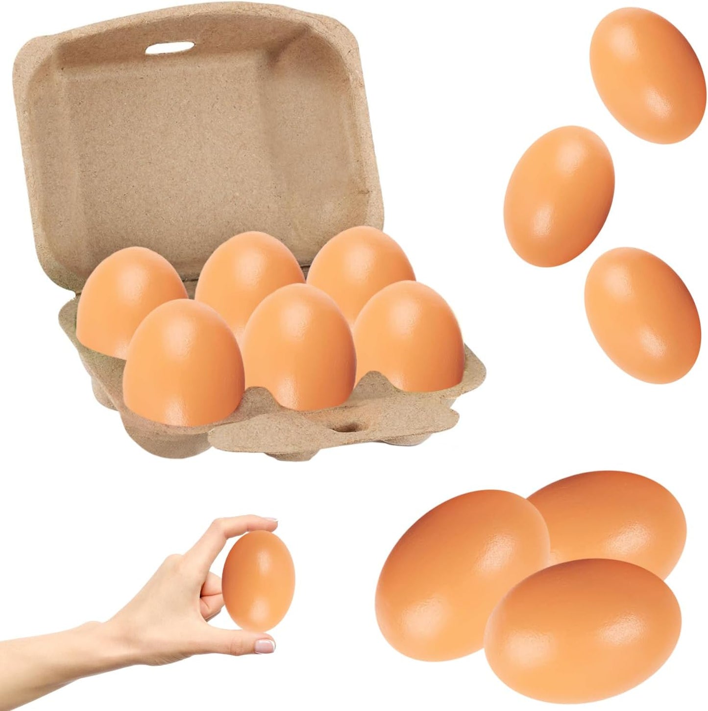 Wooden Fake Eggs, Life Size Brown Eggs Perfect for Easter Crafts, Décor and Egg Hunts, 2.3" Inches (6-Pack)