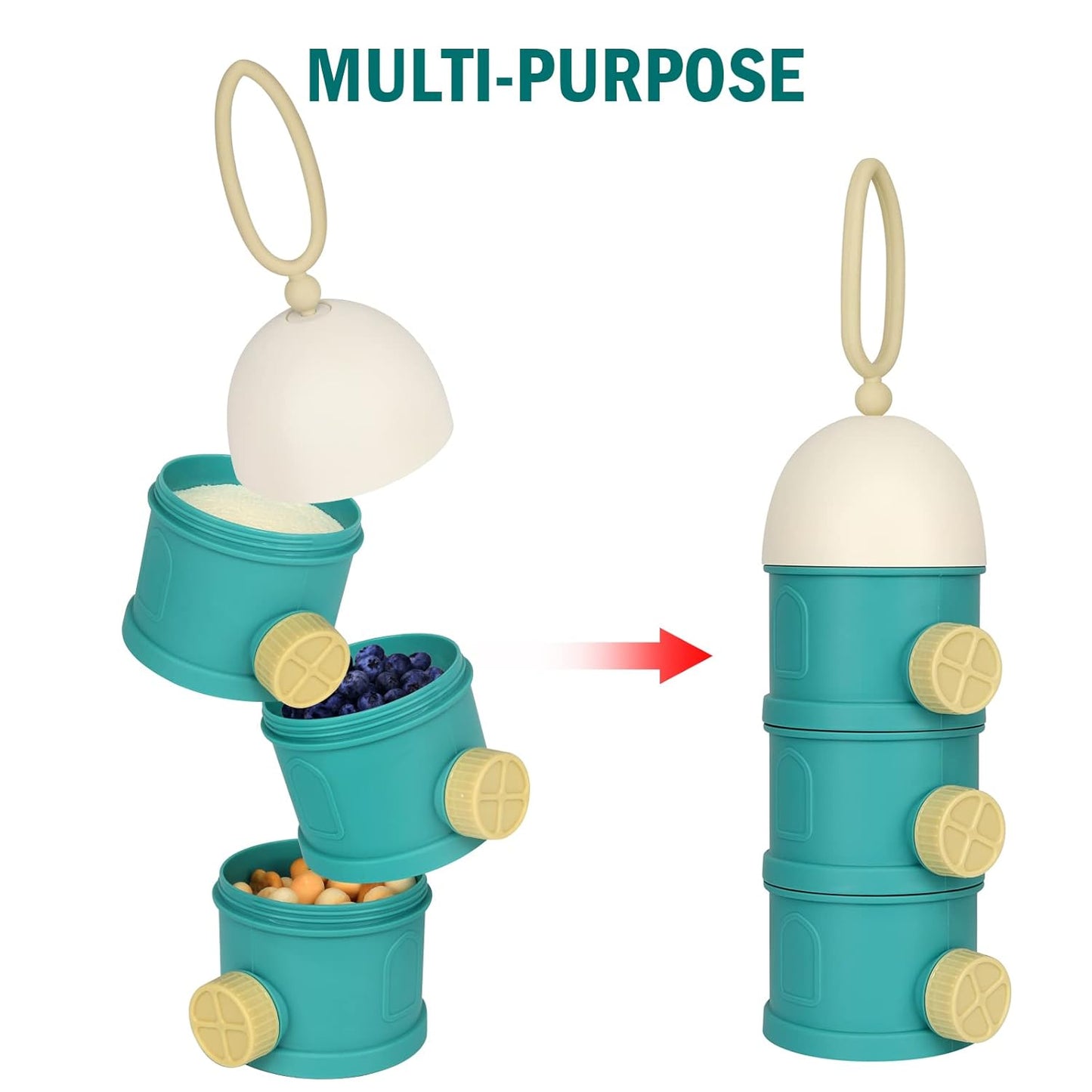 Accmor Formula Dispenser On The Go, 3 Layers Stackable Formula Container to Go, Non-Spill Portable Milk Powder Baby & Kids Snack Container, Green