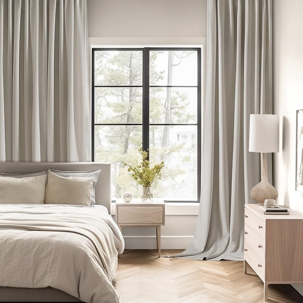 MIULEE Natural Back Tab Blackout Curtains 84 Inch Length 2 Panels Set for Living Room Bedroom Privacy, Rod Pocket/Pinch Pleat Thermal Insulated Room Darkening Pleated Light Blocking Drapes