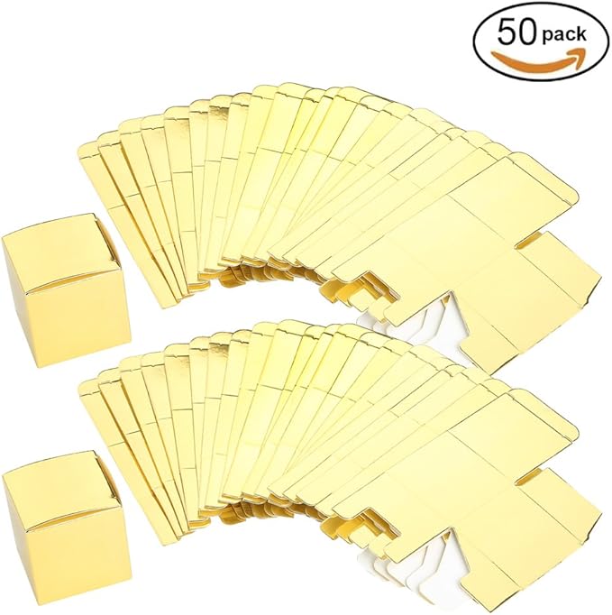 AWELL Gold Gift Candy Box Bulk 2x2x2 inch Small Party Favor Box, Gold Glitter, Pack of 50