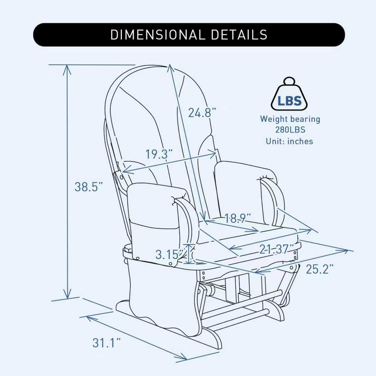 Wood Base Glider Rocker Chair, Baby Feeding and Rocking Chair Nursery Rocking Chairs with Silent Swing Solid Hardwood Base for Nursery, Living Room, Bedroom, Classroom(Navy Blue)