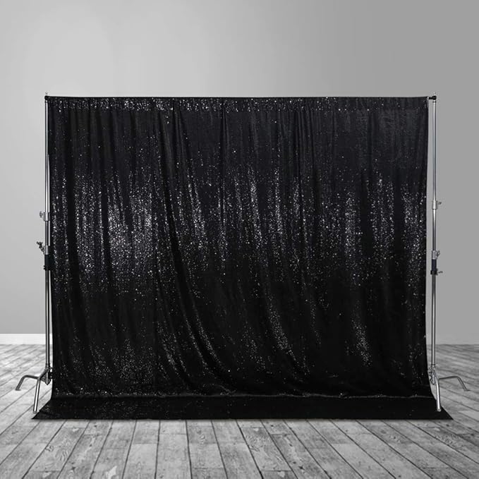 Juya Delight Black Sequin Backdrop, 8FTx8FT NO See-Through Photobooth Backdrop Curtains for Birthday, Party, Wedding Decoration