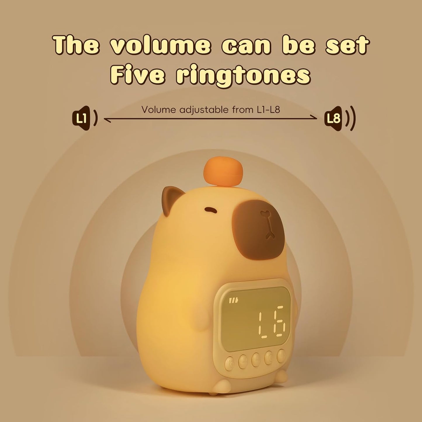 Capybara Alarm Clock with Night Light for Kids, Cute Alarm Clocks for Bedrooms Ok to Wake Clocks, Silicone Animal Tabletop Lamp for Teen Girls Boys