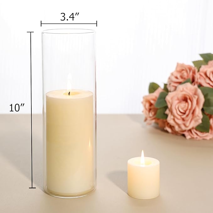 7Pcs Glass Cylinder Vase for Centerpieces 10 Inch Tall Clear Glass Flower Vase Bulk, Glass Hurricane Candle Holder Floral Vases for Table, Floating Candle Vases for Wedding Home Décor