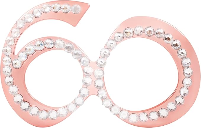 60th Birthday Glasses - 6 Pairs Rose Gold 60 Years Old Glasses with Rhinestones Frame, Funny Plastic Costume Photo Booth Props for 60th Anniversary Party Decorations