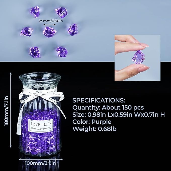 Acrylic Crushed Ice Rocks, Babenest 150 PCS Fake Crystals Plastic Ice Cubes Diamonds Gems for Vase Fillers, Home Decoration, Table Scatter, Event, Wedding, Arts & Crafts (Purple)