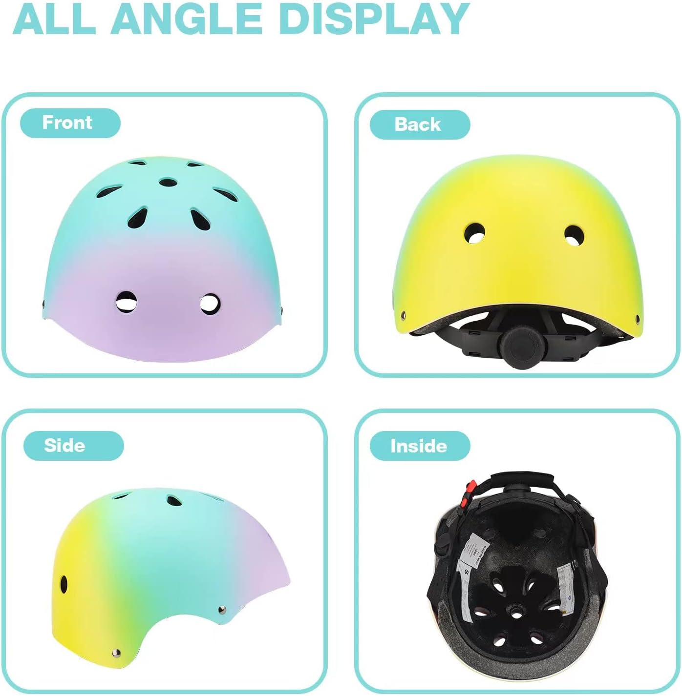 Color Gradient Adjustable Kids Bike Helmet Toddler Helmets for 3-5-8-14 Years Kids Girls Boys Youth Bicycle Helmet for Scooter Balance Bike Roller Skating Skateboard