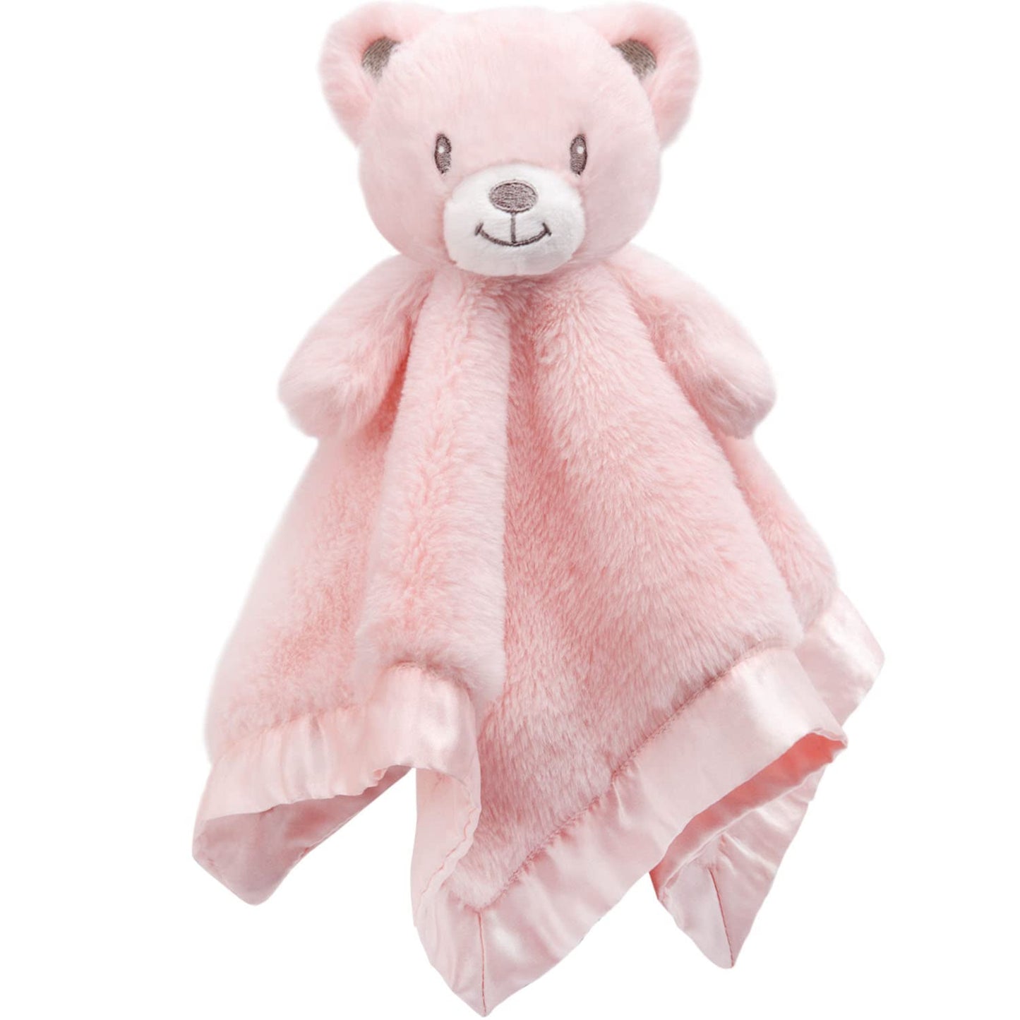 Baby Bear Security Blanket Soft Minky Baby Lovey Animal Plush Blanket Unisex Lovie Gift for Toddler, Boys and Girls, 13.5 Inch Pink