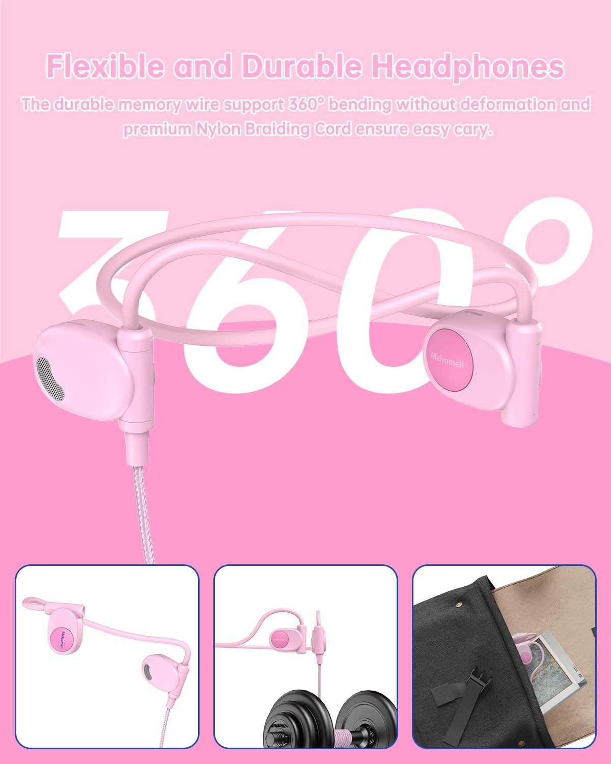 Kid Headphones for School, Air Conduction Open Ear Headphones, 3.5mm Jack Wired Cord, Ultra-Comfort, Ergonomic and Lightweight Design Perfect for School and Outdoor Activities-Pink
