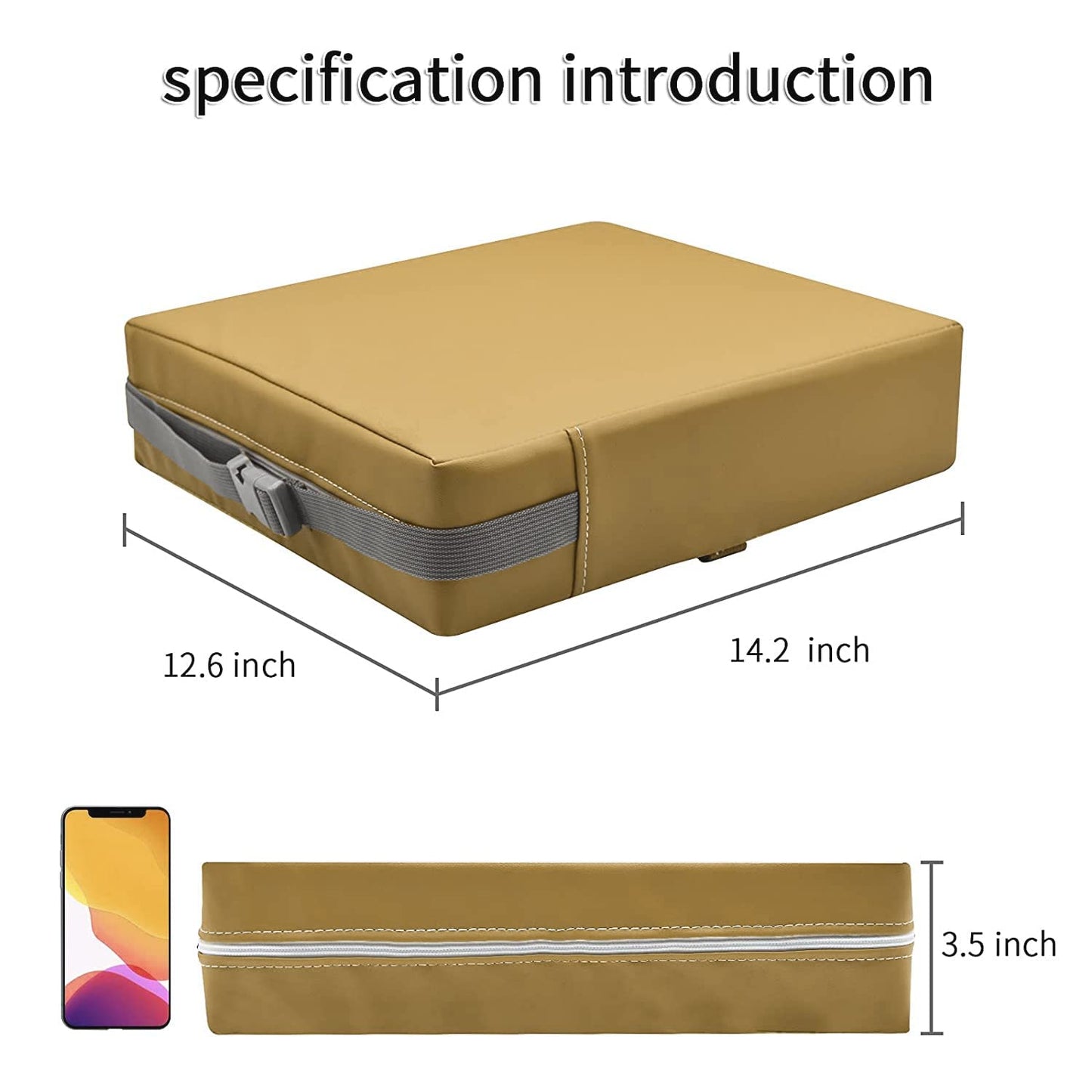 Toddler Booster Seat for Dining Table, PU Washable Double Safe Straps Non-Slip Bottom Booster Seat Dining Toddler, Portable Travel Increasing Cushion (Khaki)