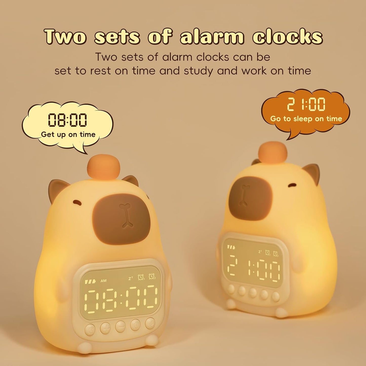 Capybara Alarm Clock with Night Light for Kids, 7 RGB Color Cute Alarm Clocks for Bedrooms Ok to Wake Clocks, Silicone Animal Tabletop Lamp for Teen Girls Boys