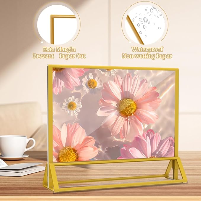 Clear Acrylic Sign Holder 7x 5 Horizontal Double Sided Gold Frame Flyer Holder for Wedding Table Number Menu Holder (6pcs)