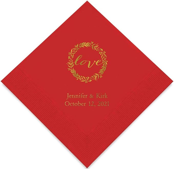 Weddingstar Personalized Printed Paper Napkins 3-Ply 50 Pack - Luncheon Red