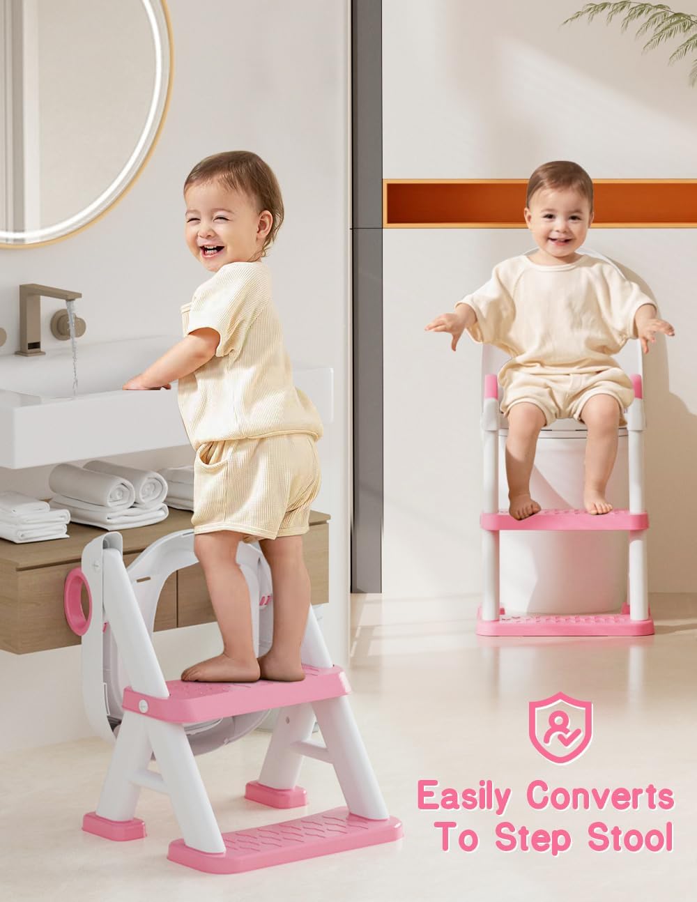 Potty Training Seat, Toddler Toilet Seat With Steps, 2 In 1 Toddler Potty Training Toilet With Splash Guard, Anti-Slip Step Stool Soft Mat, Adjust High Potty Seats For Toddlers Kids Boys Girls