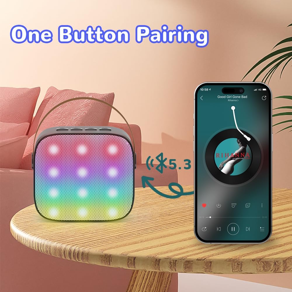 Mini Karaoke Machine for Kids Teen Adults - Toddler Toys Birthday Gift for Kids Girls Ages 3-12, Portable Bluetooth Speaker Set with 2 Wireless Microphones fits Family Fun Indoor Party Camping, Black