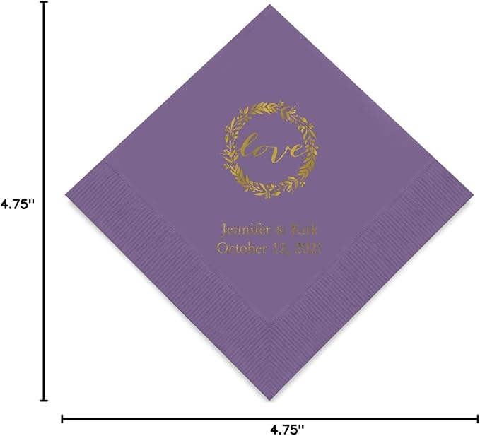Weddingstar Personalized Printed Paper Napkins 3-Ply 50 Pack - Cocktail Purple