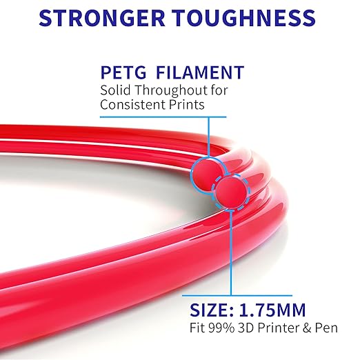 Geeetech PETG Filament 1.75mm, 1 KG (2.2lbs) Spool 3D Printer Filament, High-Toughness, ±0.02mm Accuracy, Neatly Wound & Moistureproof, Non-Clogging Non-Stringing, Fits Most FDM Printers, Red