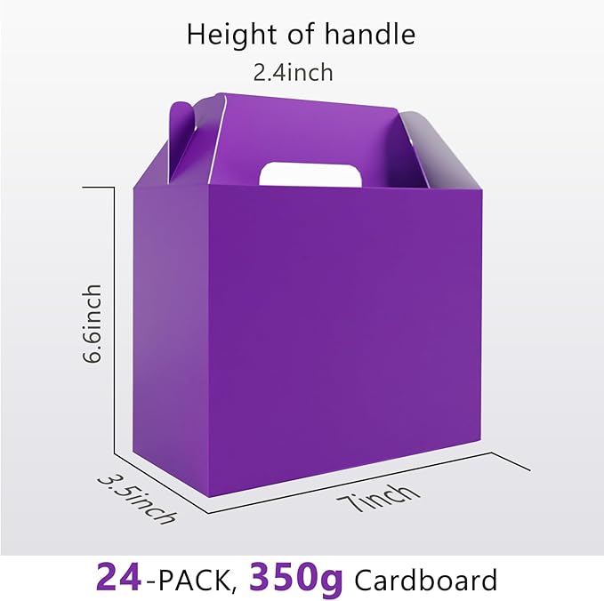 XAGLVV 24Pack Purple Boxes,Party Favor Boxes Packs 7 x3.5x 6.6 Inches, Purple Gift Boxes With Handles, Favor B oxes for Party, Baby Shower, Birthday,Weddings and more.