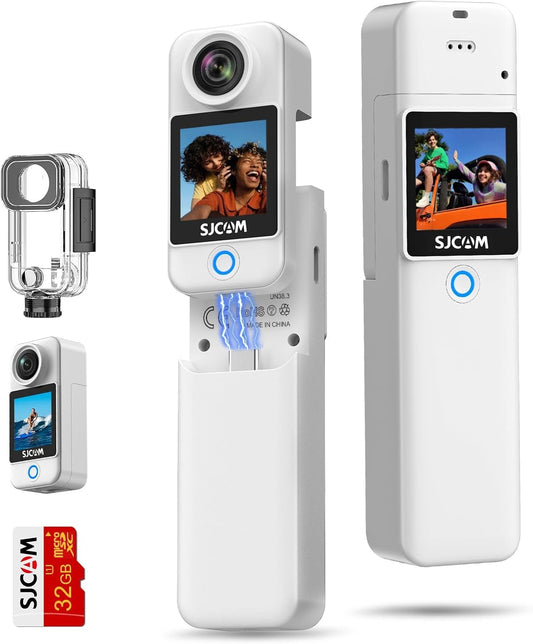 SJCAM C300 4K Vlogging Cam,7H Long Power,Super 6-Axis Stabilization Pocket Vlog Camera,Handheld Dual-Touch Screen Action Camera,30M Waterproof,Portable mini Tiny for Student,Ladies,Kids Action Cam