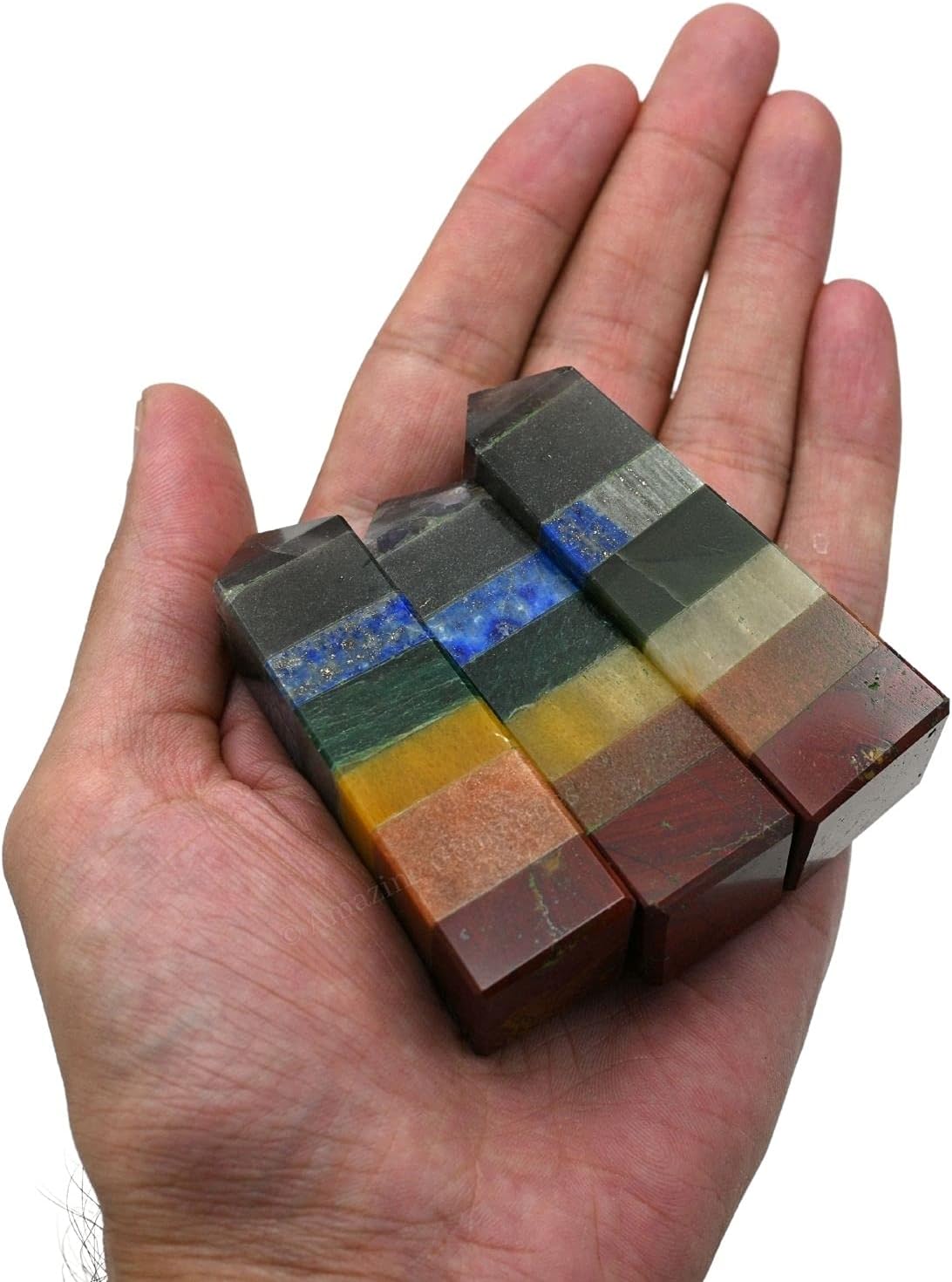 Amazing Gemstone 7 Chakra Crystal Towers ~ Natural Healing Crystal Point Obelisk for Reiki Healing and Crystal Grid (3 to 4 INCH)