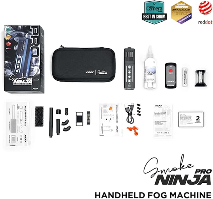 PMI SmokeNINJA PRO KIT - Portable Fog Machine with Bluetooth, 3rd Gen Haze Nozzle for Cinematic & Studio Use - Perfect for Cinematography, Photography, and Events(PRO KIT)