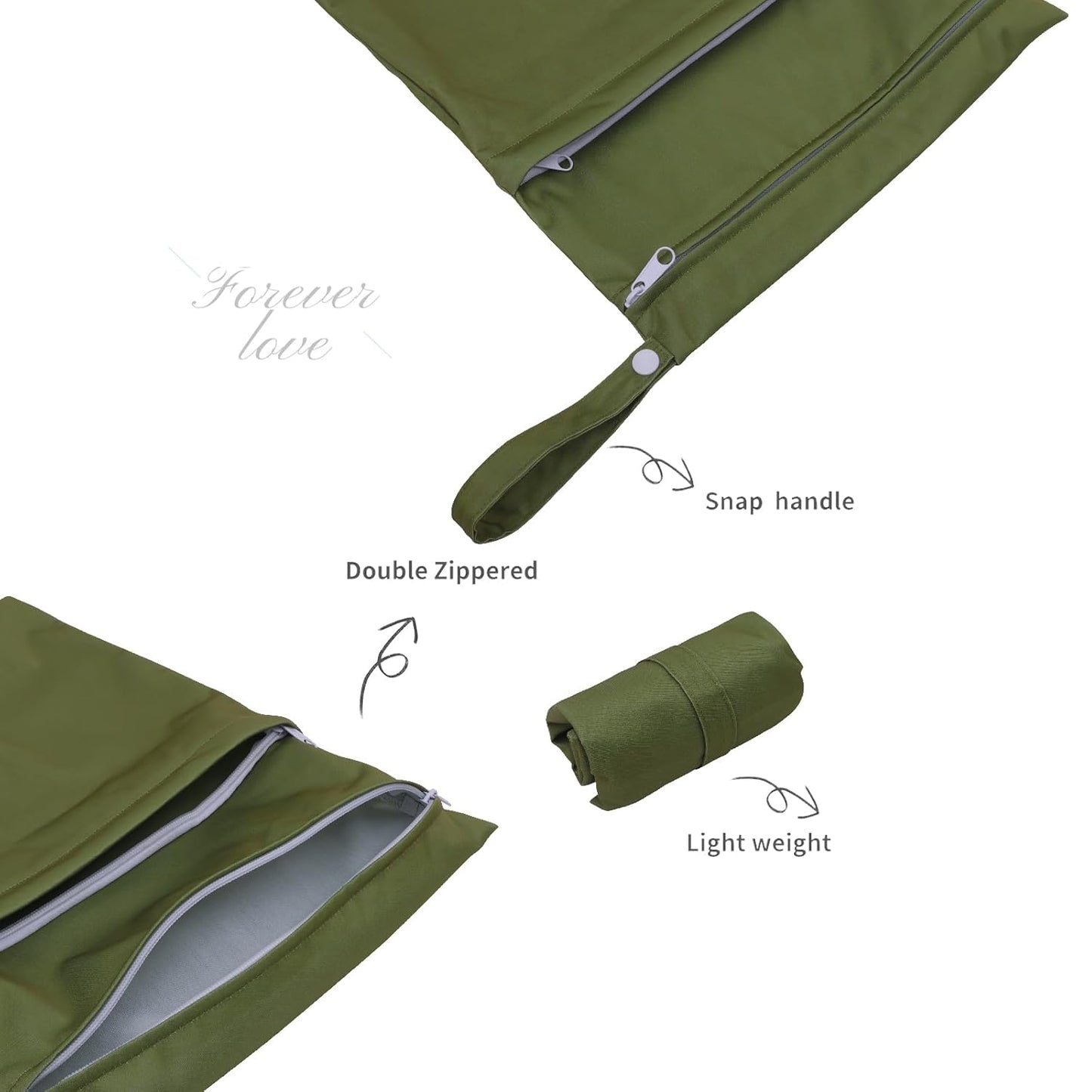 ALVABABY 2pcs Cloth Diaper Wet Dry Bags Waterproof Reusable with Two Zippered Pockets Travel Beach Pool Daycare Soiled Baby Items Yoga Gym Bag for Swimsuits or Wet Clothes 2LM04