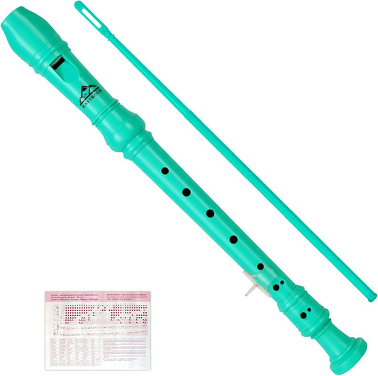 Eastrock Recorder Instrument German Style Soprano Recorder Green 3 Pieces for Beginners with Cleaning Rod, Fingering Chart, Packing Bag, Thumb Rest
