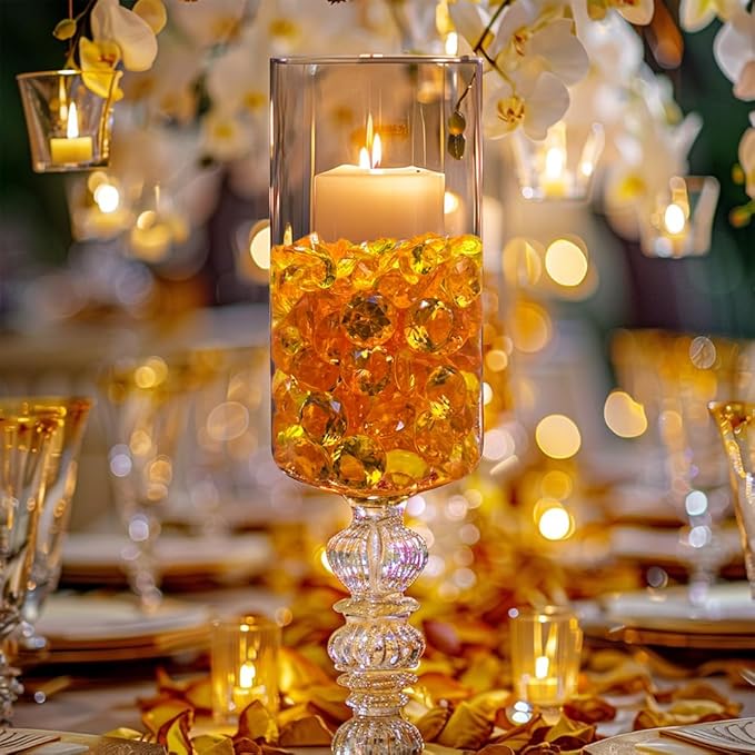 HappyFiller 720 PCS Mix 20mm,10mm Orange Acrylic Diamonds Gems Sparkling Fake Gemstones Rhinestones Jewel for Fall Vase Fillers,Halloween Autumn Decoration,Thanksgiving Table Reception Confetti,Crafts