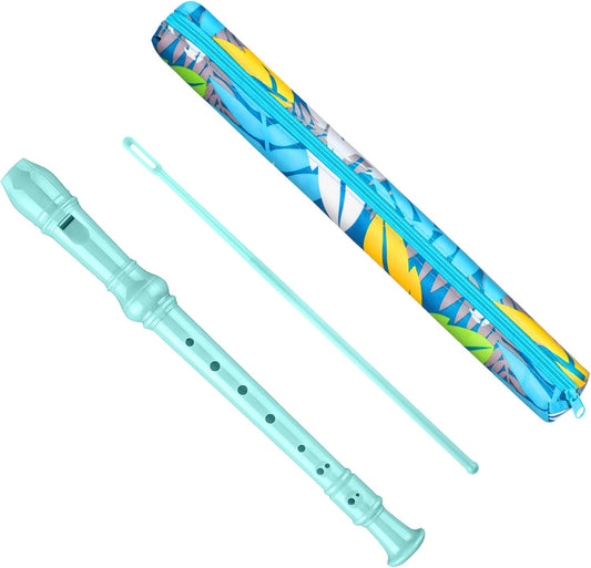 Soprano Recorder Instrument for Kids Beginners Student German Fingering C Key Recorder Instrument 3 Piece with Cleaning Rod and Bag Fingering Chart(Lake Green)