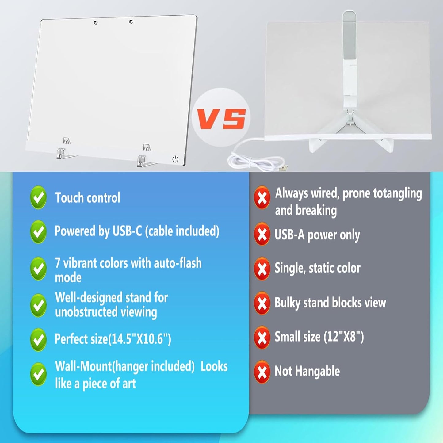 Led Drawing Board for Kids with Stand, Small White Board 14.5"X10.6" 7 Colors Acrylic Dry Erase Board with Light, LED Note Board with Colors, Touch Control, 8 Markers,as Night Light for Festival/Gift
