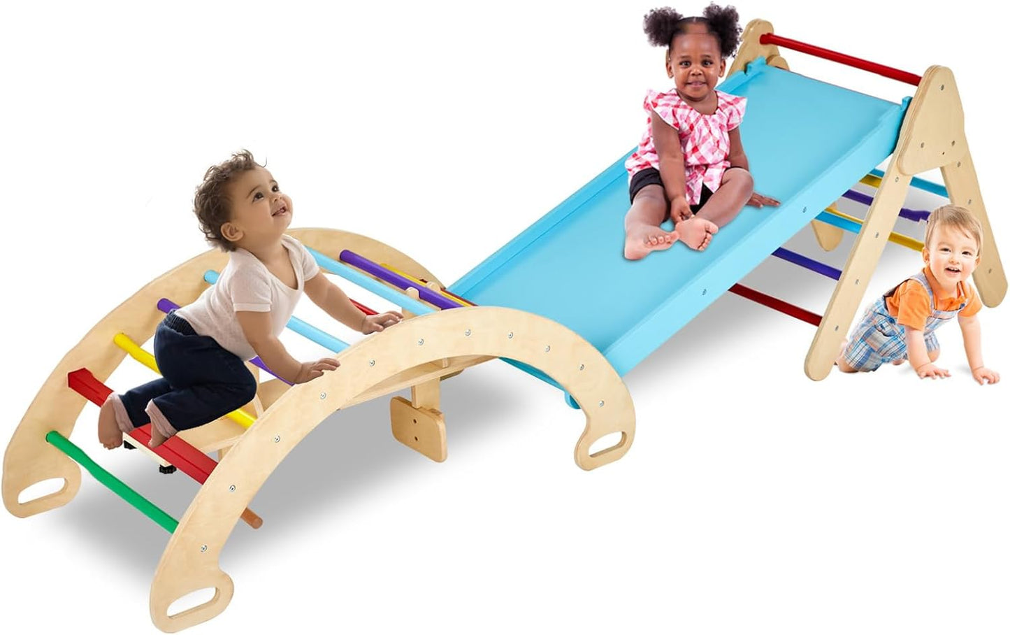 GOME Toddler 5IN1 Play Gym with Ramp & Detachable Arch, Indoor Climbing Triangle Set for Sliding or Rocking