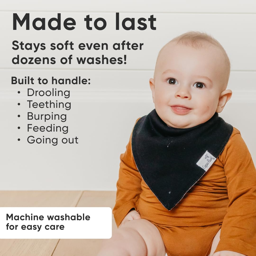 Copper Pearl 4 Pack Soft Cotton Baby Bibs for Drooling and Teething, Absorbent Drool Bibs for Baby Girl and Boy, Adjustable to Fit Newborns to Toddlers (Black Basics)