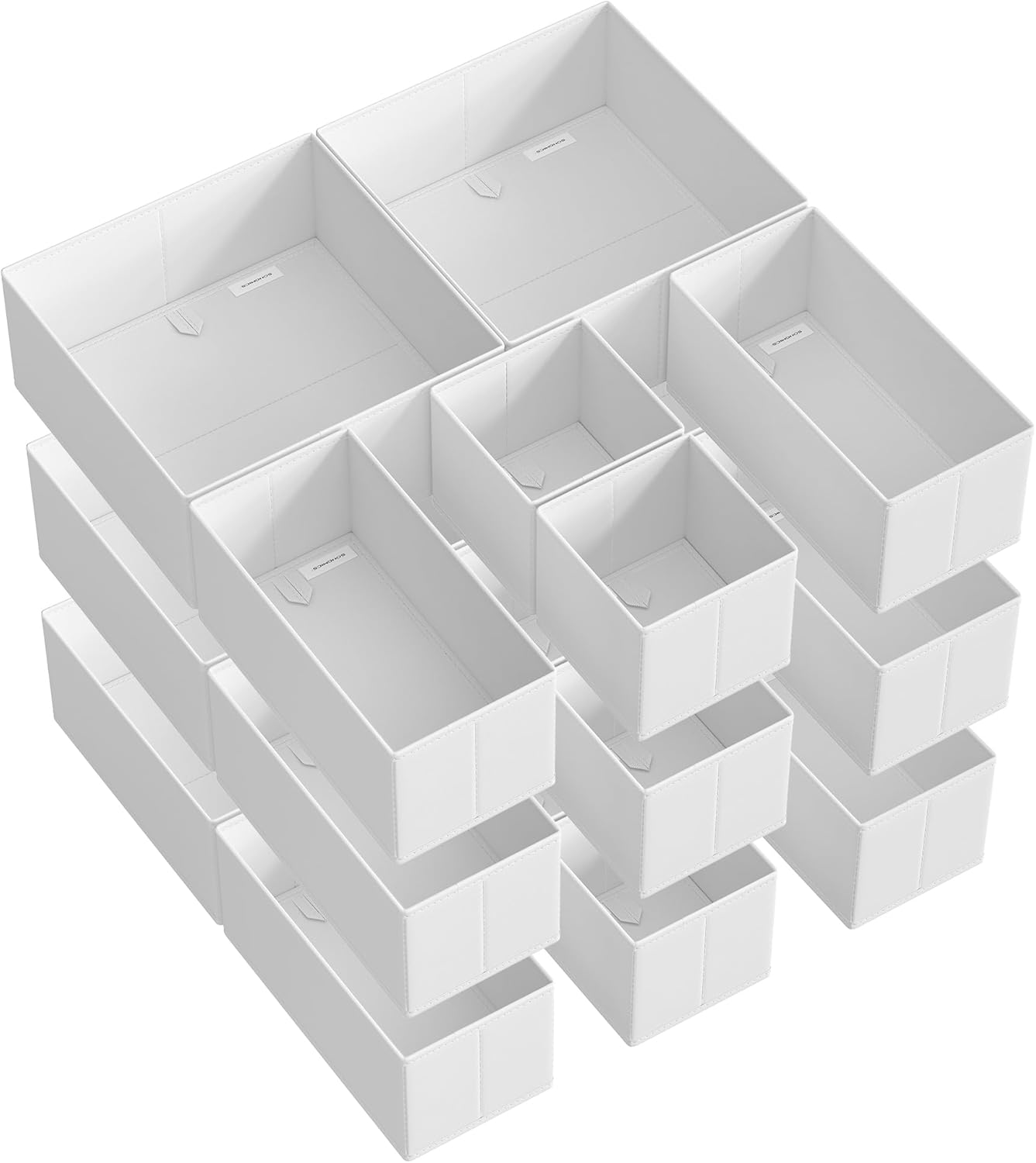 SONGMICS Drawer Organizers, Dresser Divider Organizers, Set of 18, Foldable Fabric Storage Boxes for Socks, Underwear, Bras, Ties, Scarves, Cloud White URDZ006W03