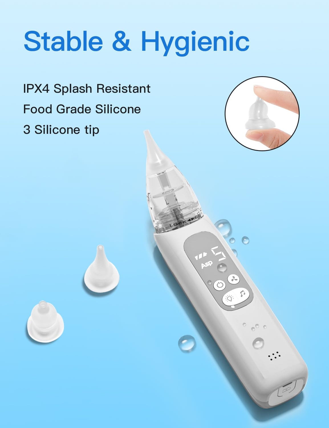 Baby Nasal Aspirator, Electric Nose Sucker with 5 Levels Suction, Soothing Light & Nursery Rhymes (White)