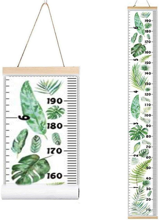 Kids Growth Chart, Wood Frame Fabric Canvas Height Measurement Ruler from Baby to Adult for Child's Room Decoration 7.9 x 79in (7.9 x 79in, Monstera Deliciosa)