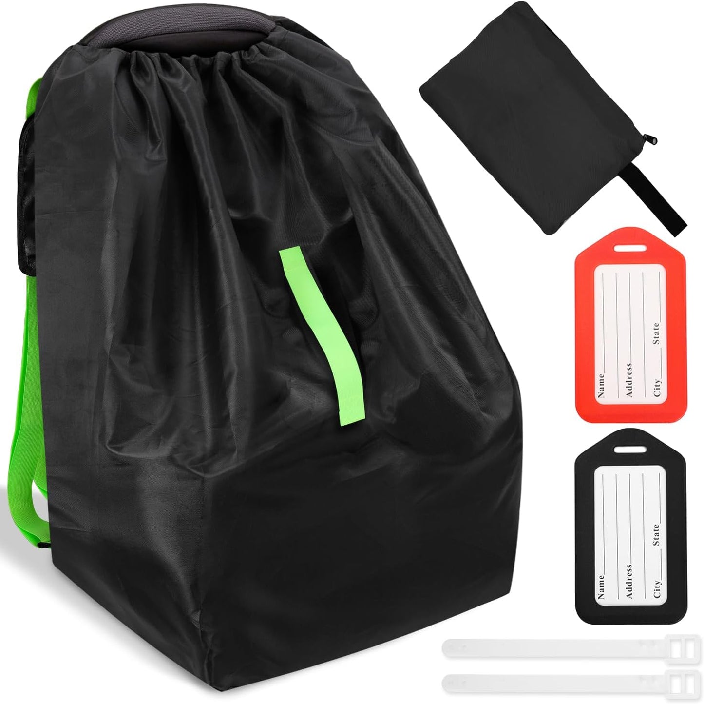 Waterproof Car Seat Bags For Airplane Travel, Durable Carseat Cover For Air Travel Car Seat Travel Bag with Shoulder Straps and 2pcs Luggage Tags For Airplane