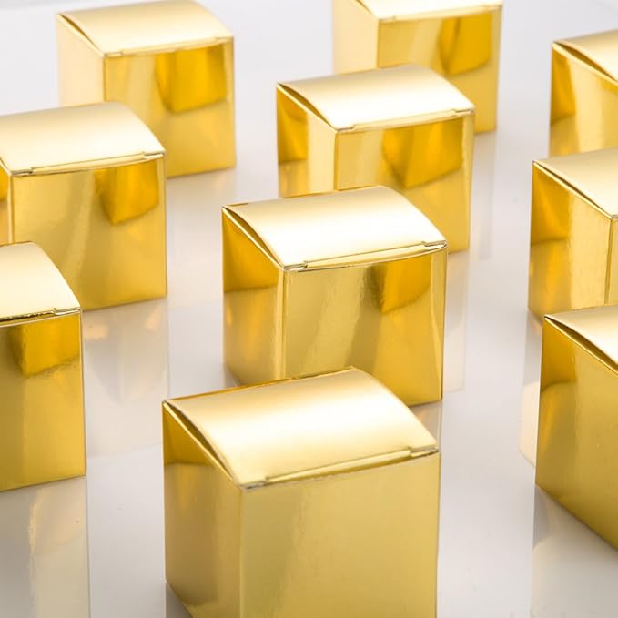 AWELL Gold Gift Candy Box Bulk 2x2x2 inch Small Party Favor Box, Gold Glitter, Pack of 50