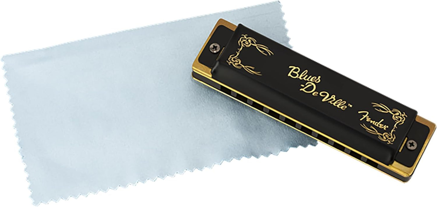 Fender Blues DeVille Harmonica - Key of E Bundle with Carrying Case, Austin Bazaar Online Manual, and Polishing Cloth