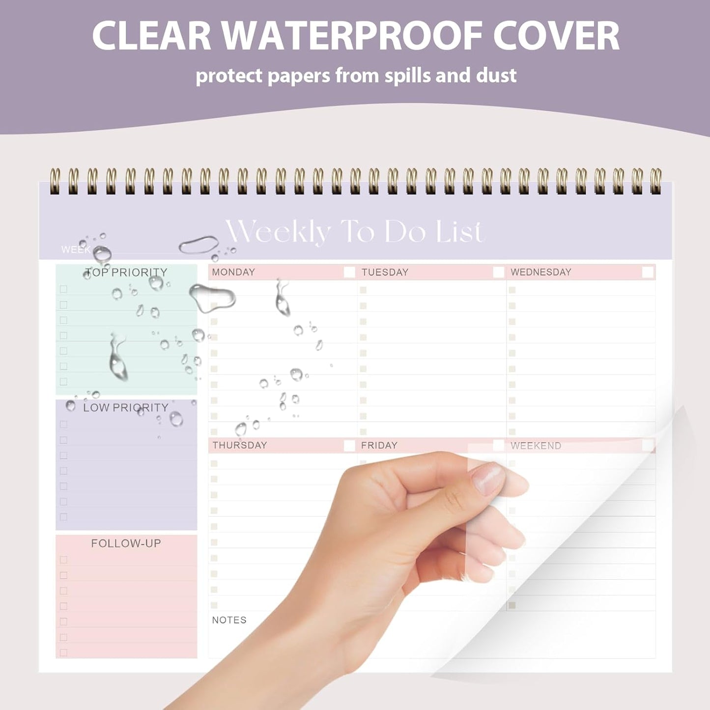 Weekly To Do List Notepad, Undated Planner with 52 Sheets (8.5''x11''), Desk Weekly Planner for Women & Man, Home School & Work (C-Lilac)