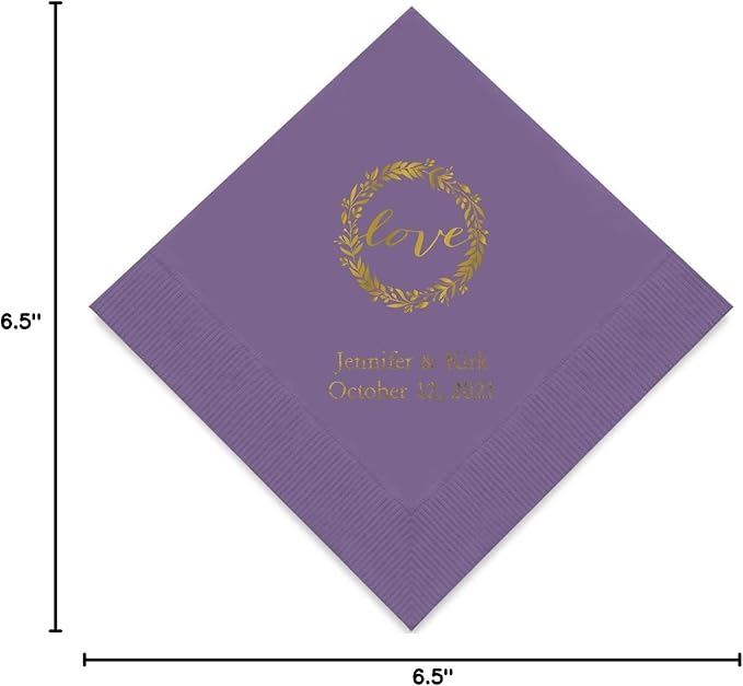 Weddingstar Personalized Printed Paper Napkins 3-Ply 50 Pack - Luncheon Purple